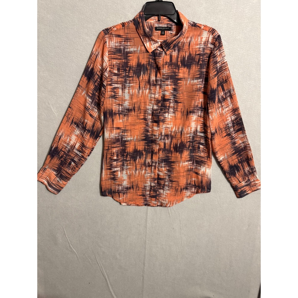 Banana Republic Orange Black Abstract Print Button Up Blouse Medium 727253-01
